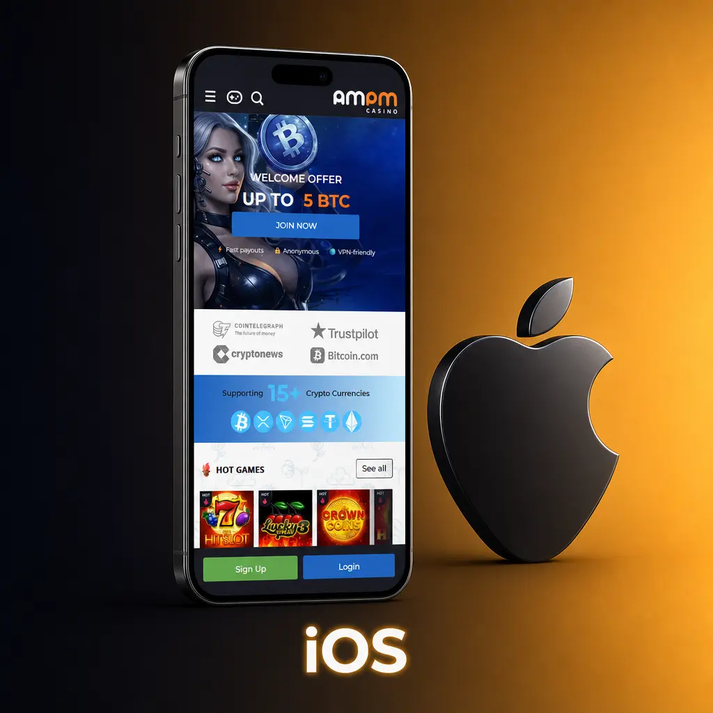 AMPM Casino iOS web app installation guide showing Safari share menu steps to add the icon to the home screen