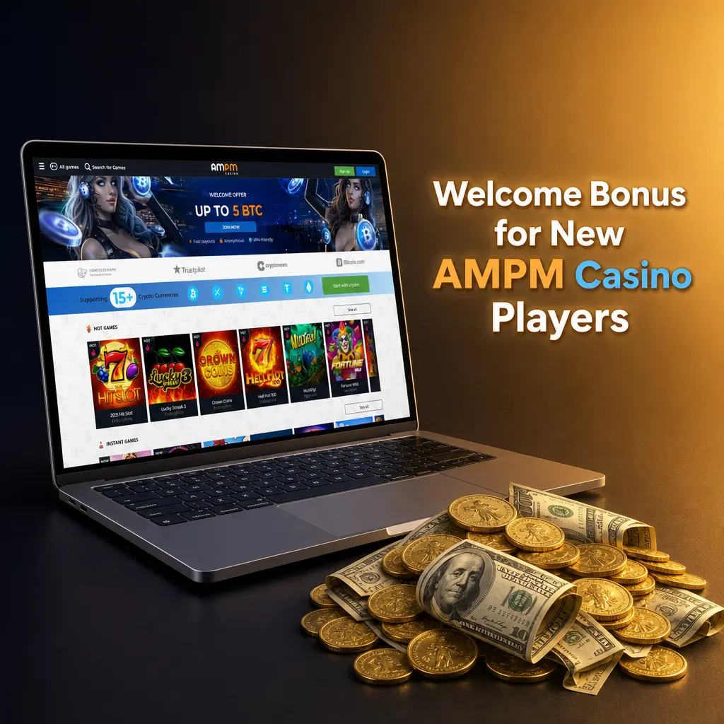 AMPM Casino welcome bonus: 150% match up to 300 USD/EUR plus 50 free spins for new players on first deposit